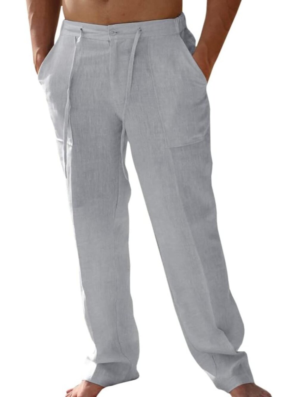 Mens Cotton Linen Pants Casual Summer Beach Pants Dress Trousers